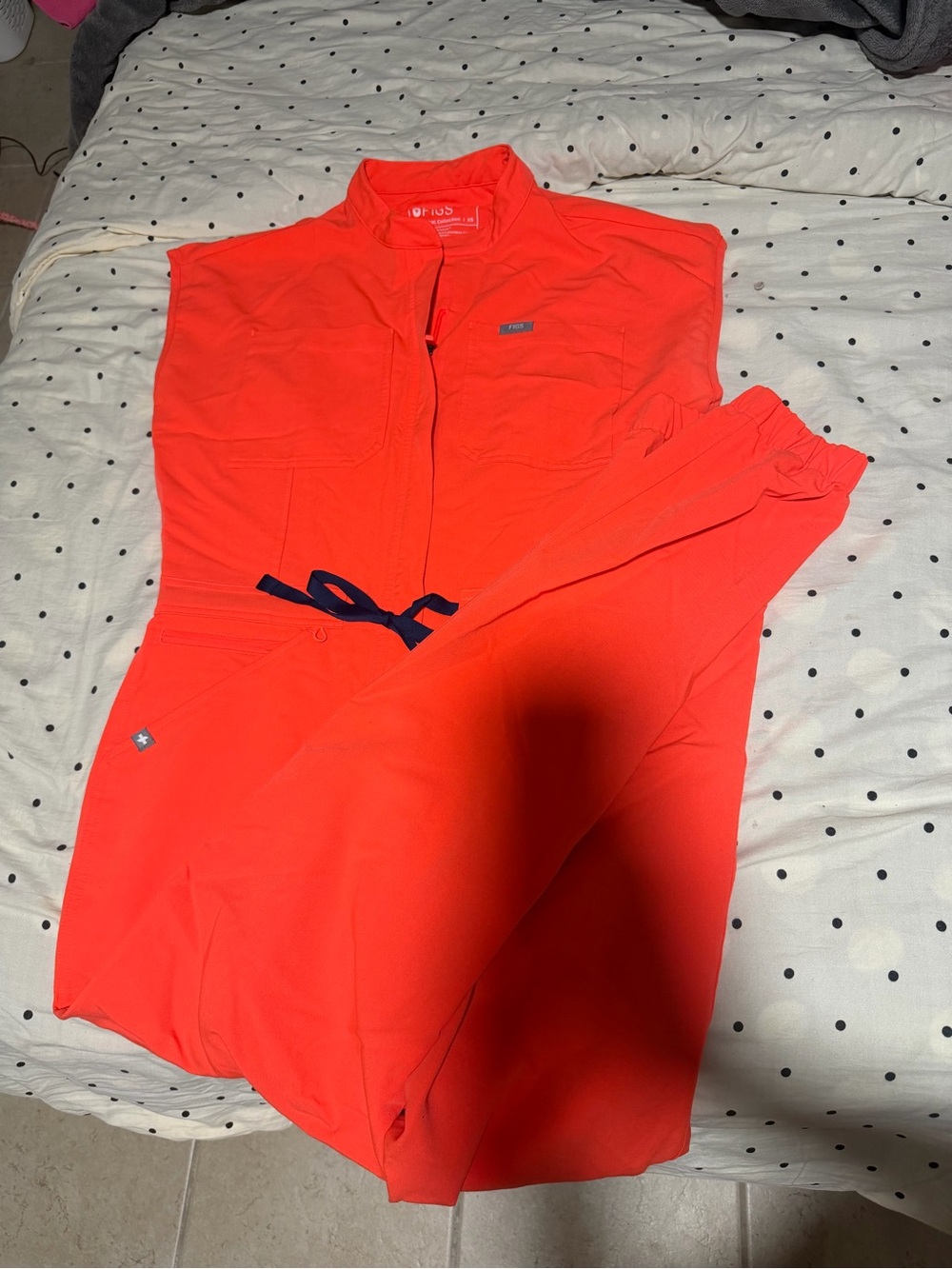 Figs Coral Red Rafela Cargo Jumpsuit XS